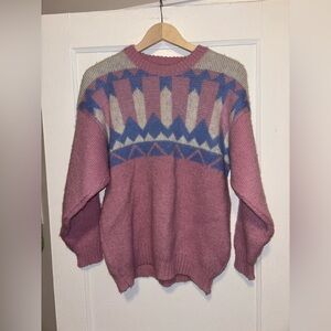Vintage Iceland Pure Wool Sweater Icewear Grandma Medium Pink Geometric